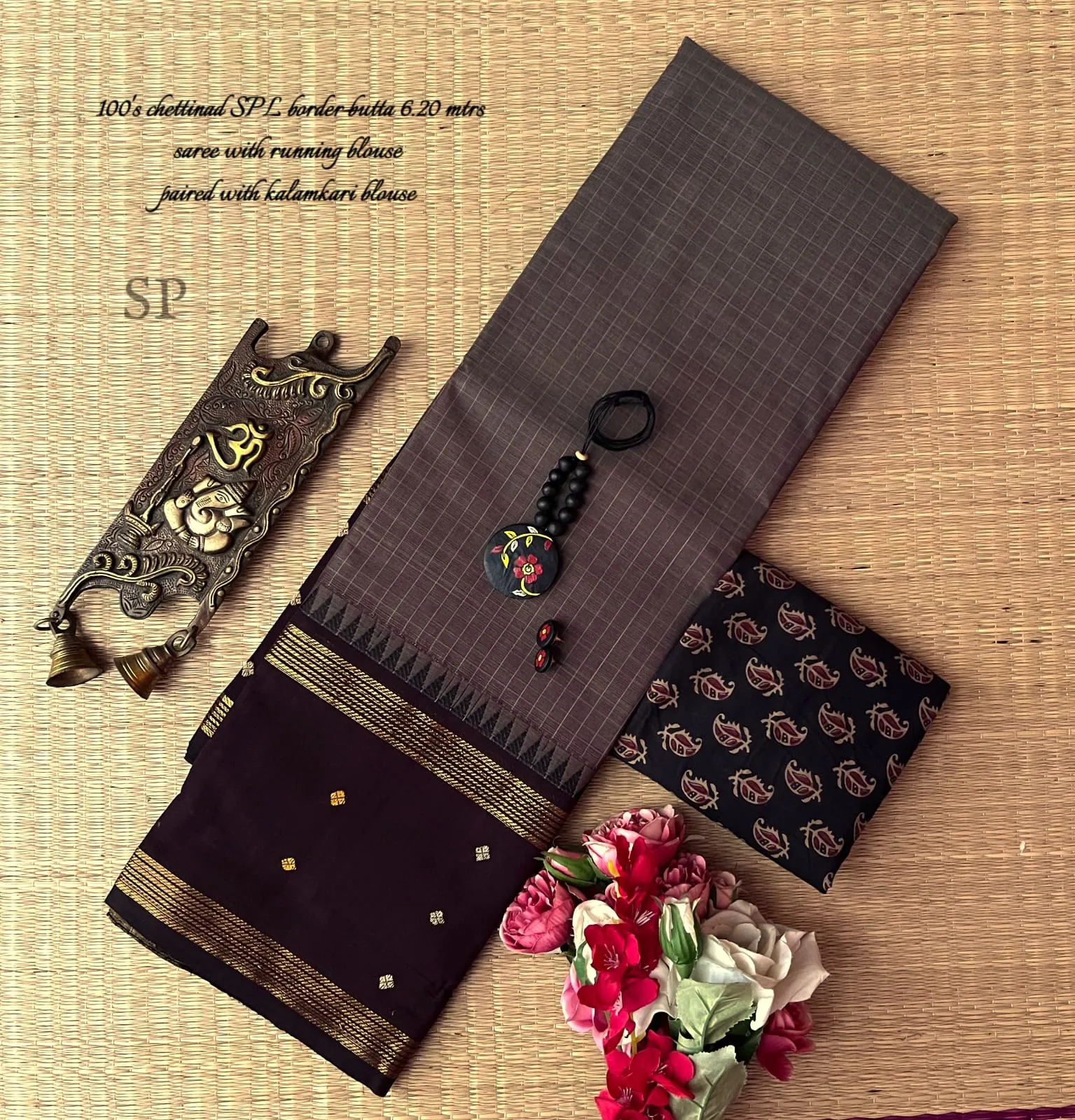 Traditional Chettinad Plain Cotton Saree Set